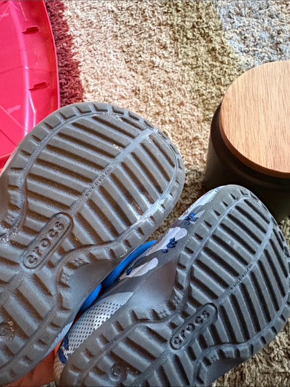 CROCS Kids' Gray Camo Clogs with Blue Strap Accents